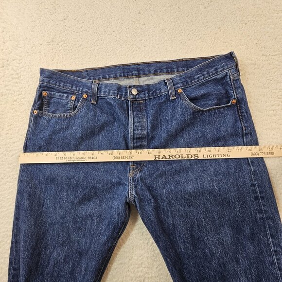 Levi's 501 Jeans Men's 42x30 Blue Denim Copper Rivets Button Fly Dark Wash - Picture 7 of 16